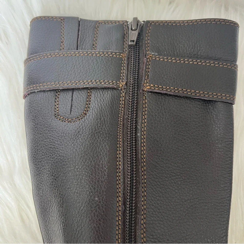 B O C Born Brown Leather Zip Up Granola Girl Boho Knee High Riding Boots 6.5